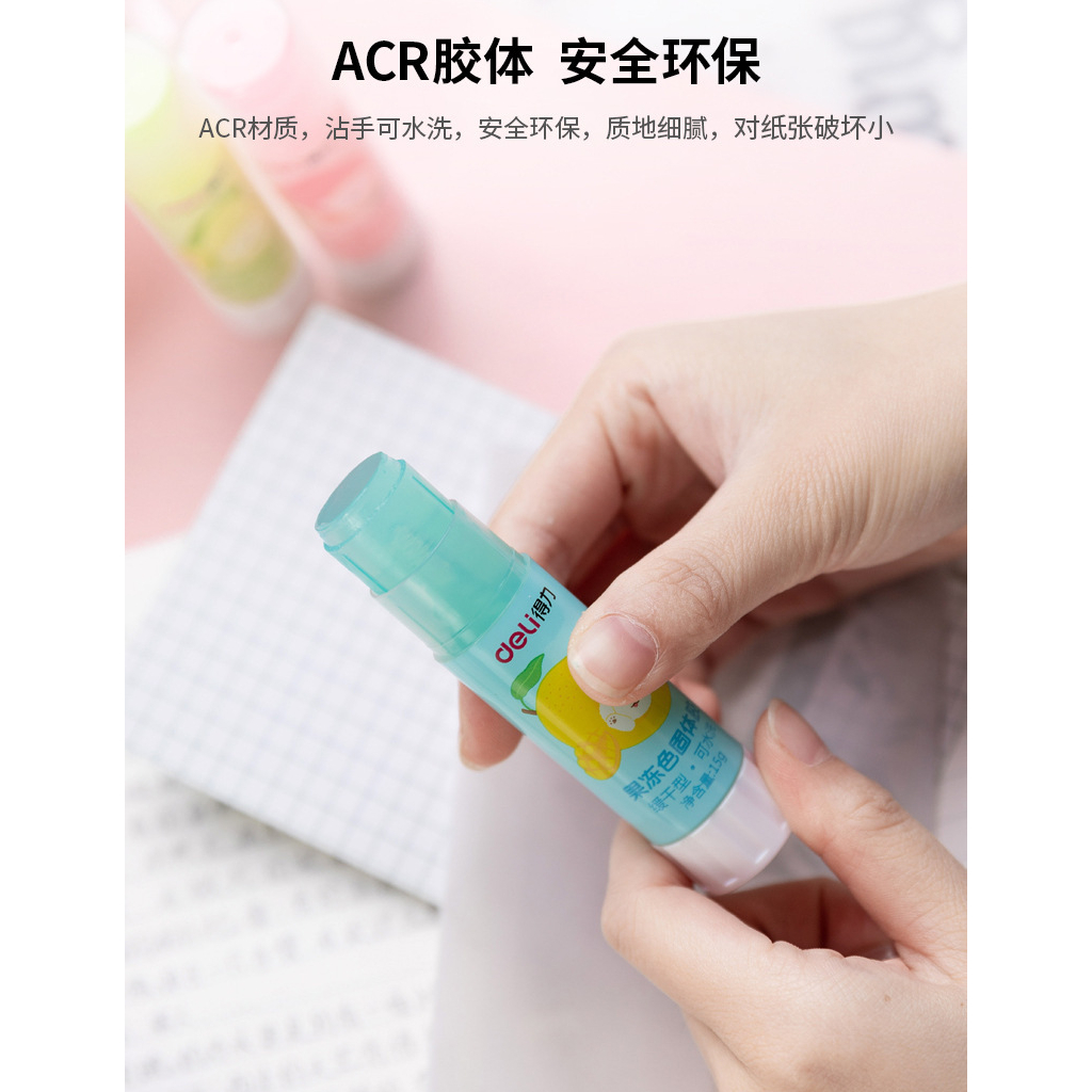 Keo khô Deli No.9626/9627/9628 chất liệu ACR đặc nhiều màu trái cây