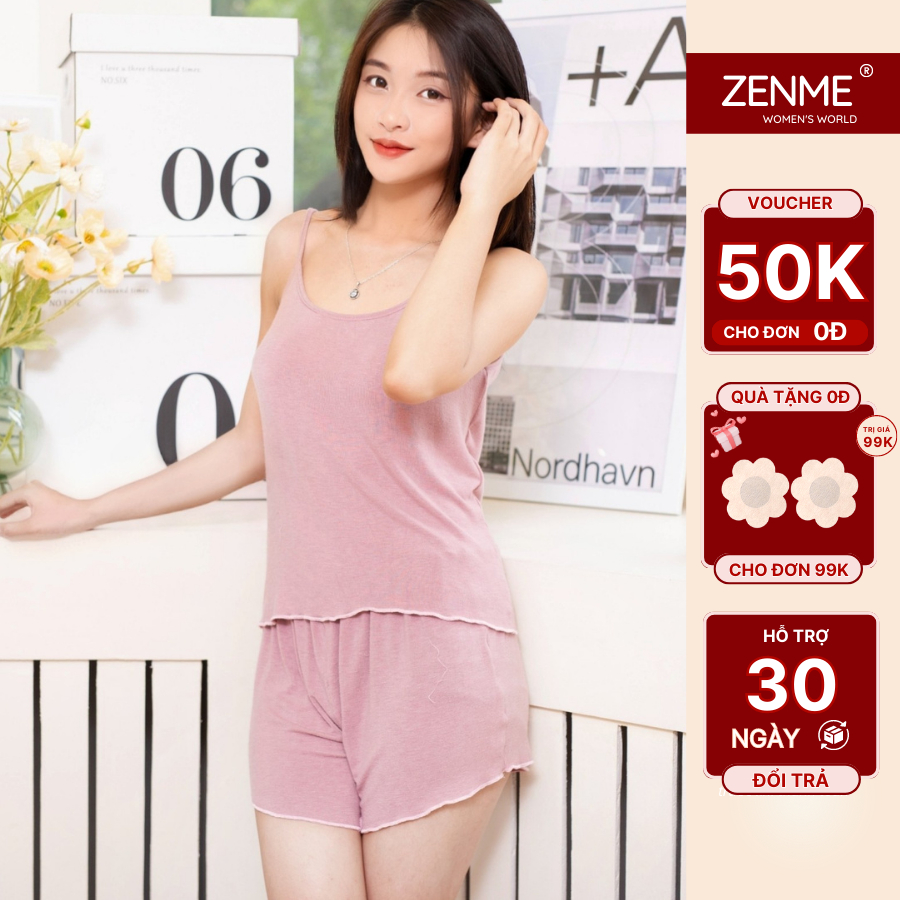 Đồ Bộ Ngủ Nữ Zen Me Dáng Hai Dây Chất Thun Co Giãn 4 Chiều Sexy - Đồ Ngủ Nữ Mỏng Nhẹ Có Viền Bèo BT0223, ZenMe