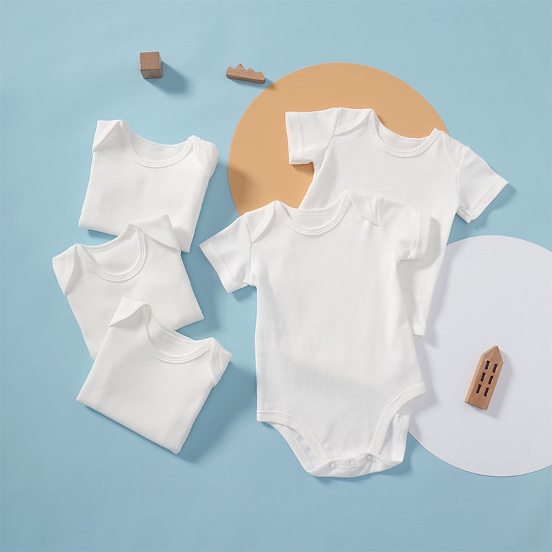 Set 3 body chip cho bé cộc tay màu trắng trơn hàng xuất dư carter chất liệu cotton mềm mại co giãn tốt size từ 0-24m