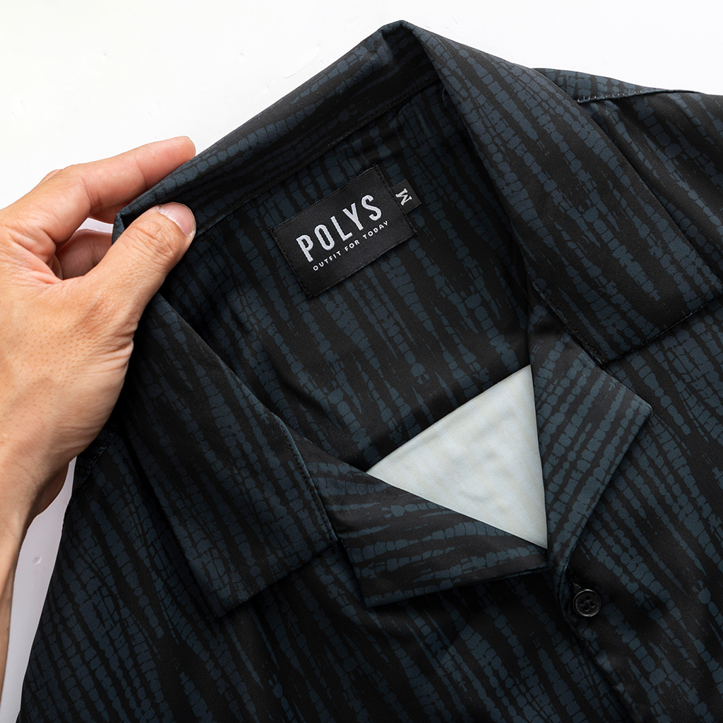 Áo sơ mi nam POLYS Fullbox, Vải Lụa co giãn 4 chiều, mềm mịn, thoáng khí. Áo sơ mi tay ngắn họa tiết BLACK STRIPE