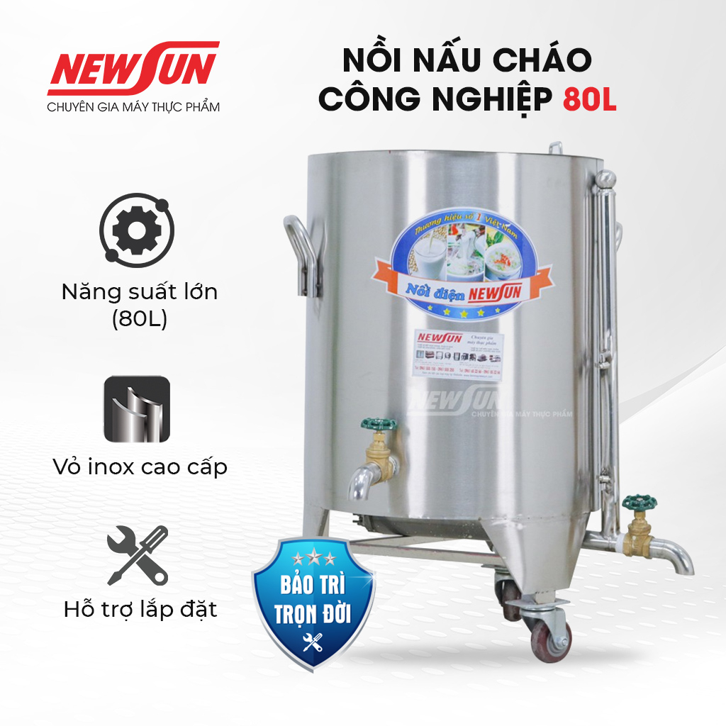 Nồi nấu cháo công nghiệp NEWSUN 80L - Hàng chính hãng - Nấu cháo nhanh - Bảo hành 12 tháng