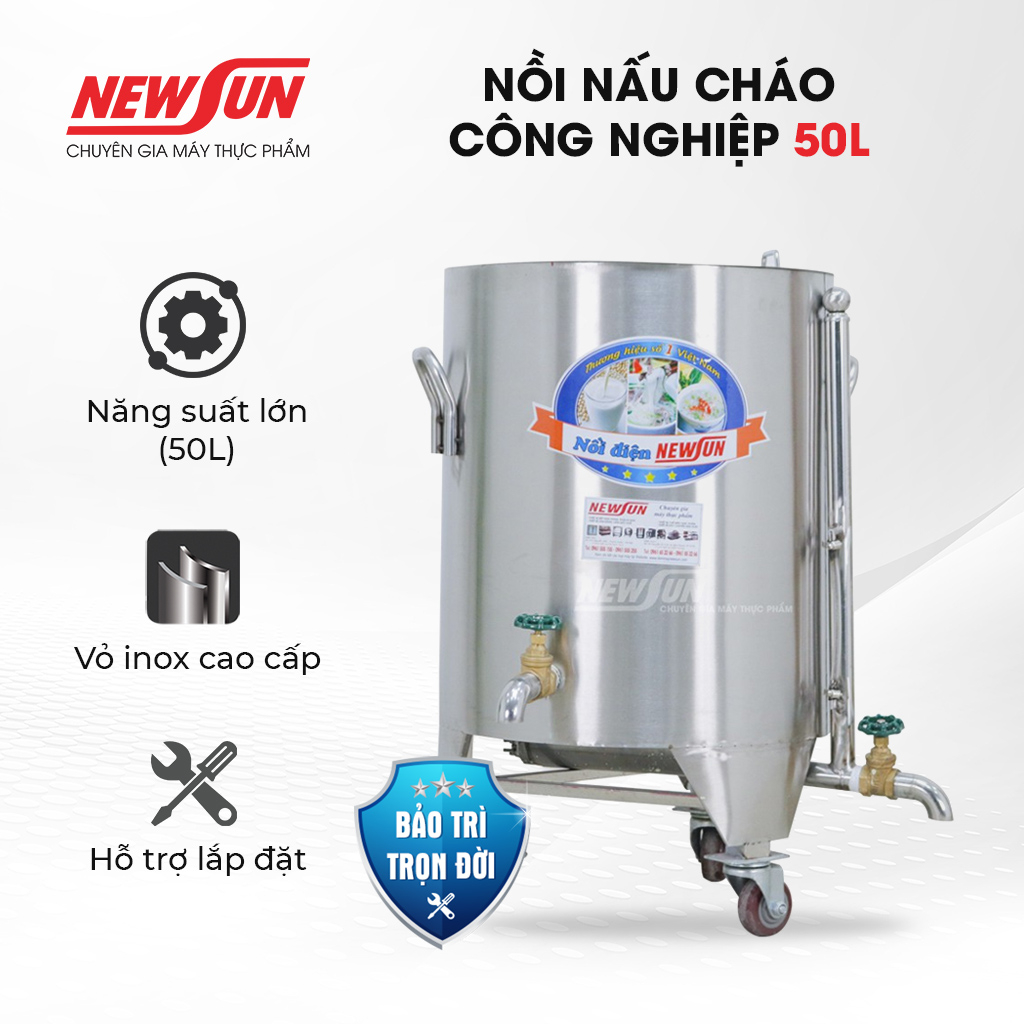 Nồi nấu cháo công nghiệp NEWSUN 50L - Hàng chính hãng - Nấu cháo nhanh - Bảo hành 12 tháng