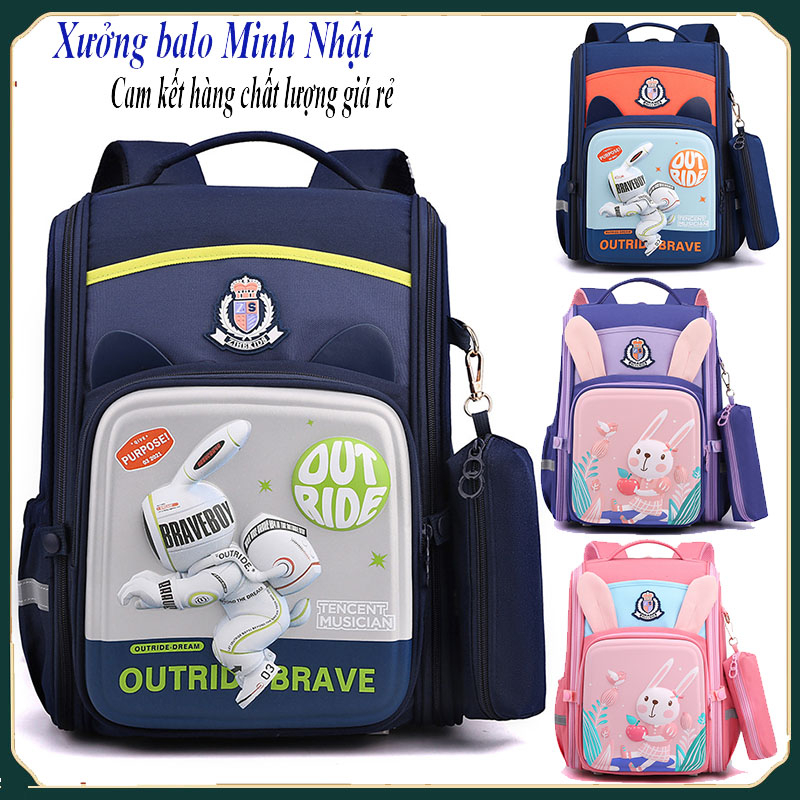 Balo Chống Gù 3D Nổi Thỏ Du Hành, Cặp Chống Gù Chống Nước Học Sinh Tiểu Học Lớp 1 Đến Lớp 4 Mẫu Bé Trai Bé Gái