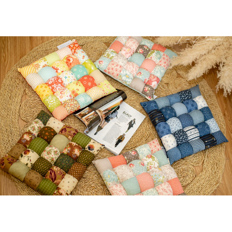 Đệm ngồi bệt, lót ghế vải Quilt LEE CORNER, vải Thô Hàn 100% cotton, kích thước 40x40cm, 60x60cm