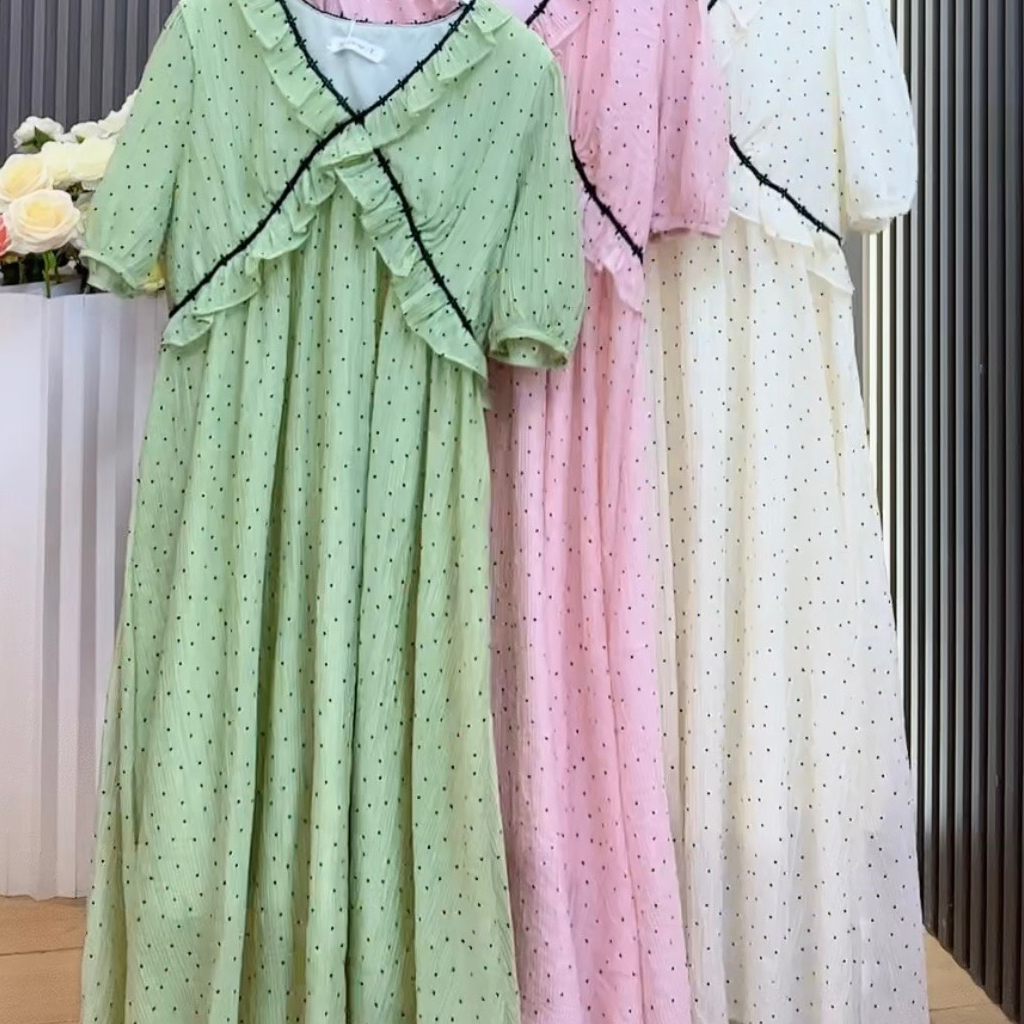Váy Bầu thiết kế vải Voan 2 lớp, 3 màu Hồng, Be, Xanh thoáng mát,kiểu dáng đẹp, đi làm đi chơi đều phù hợp
