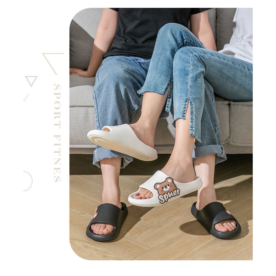 Dép nữ bánh mì nguyên khối hình gấu cute dễ thương - Mềm đi êm chân - Trắng, Vàng - có sẵn kho HCM