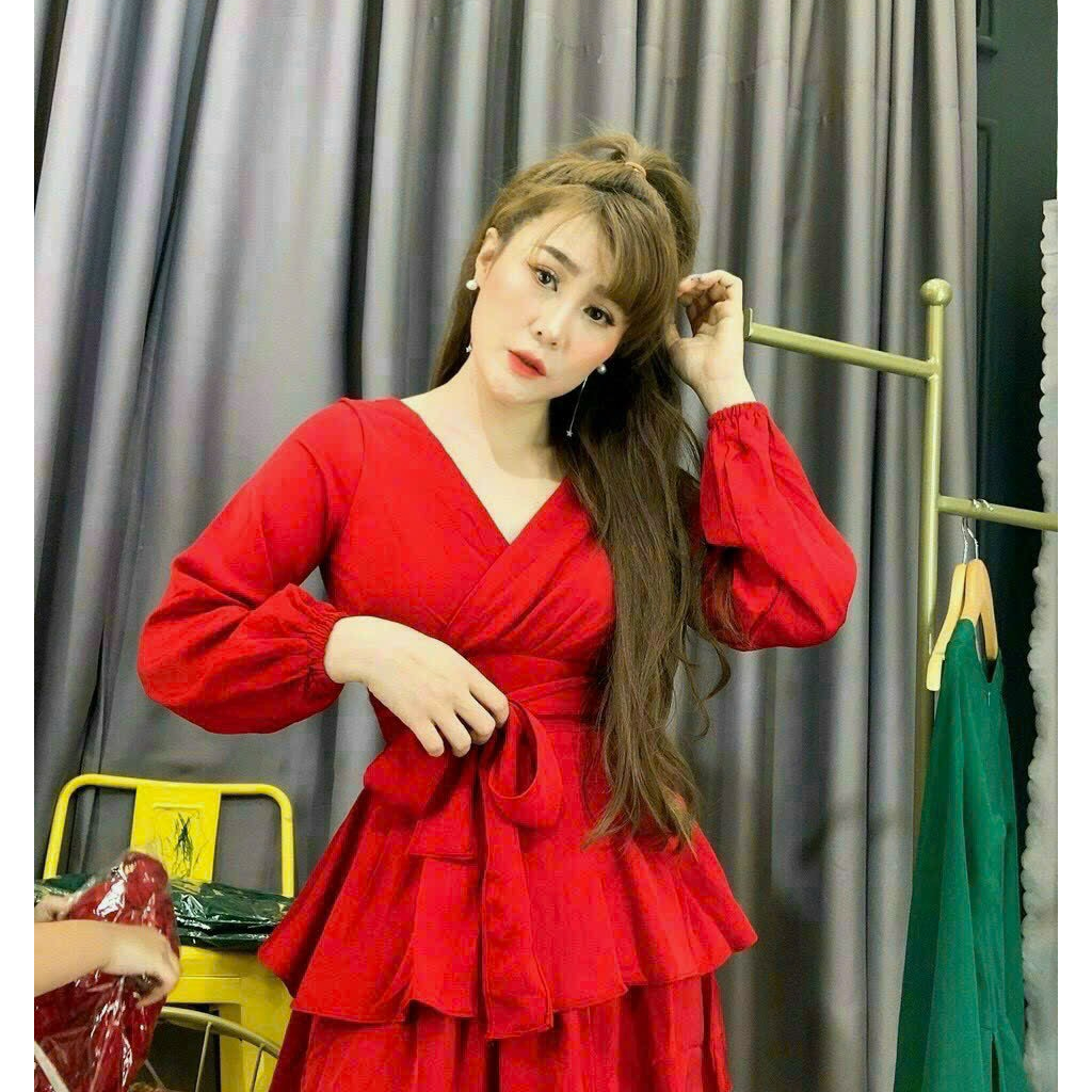 ĐẦM BÈO CỘT NƠ CHẤT LIỆU THUN UMI CỔ CHỮ V HÀNG QC CAO CẤP 100%