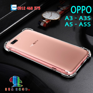 Ốp lưng Oppo A3S, A5S nhựa dẻo - Chống sốc-Trong suốt-Thiết kế dày 4 góc giúp điện thoại chống va đập