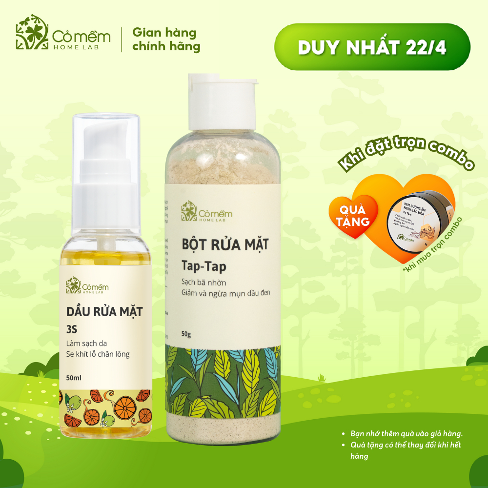 Combo Rửa Mặt 2 Bước Sạch Sâu Cỏ Mềm