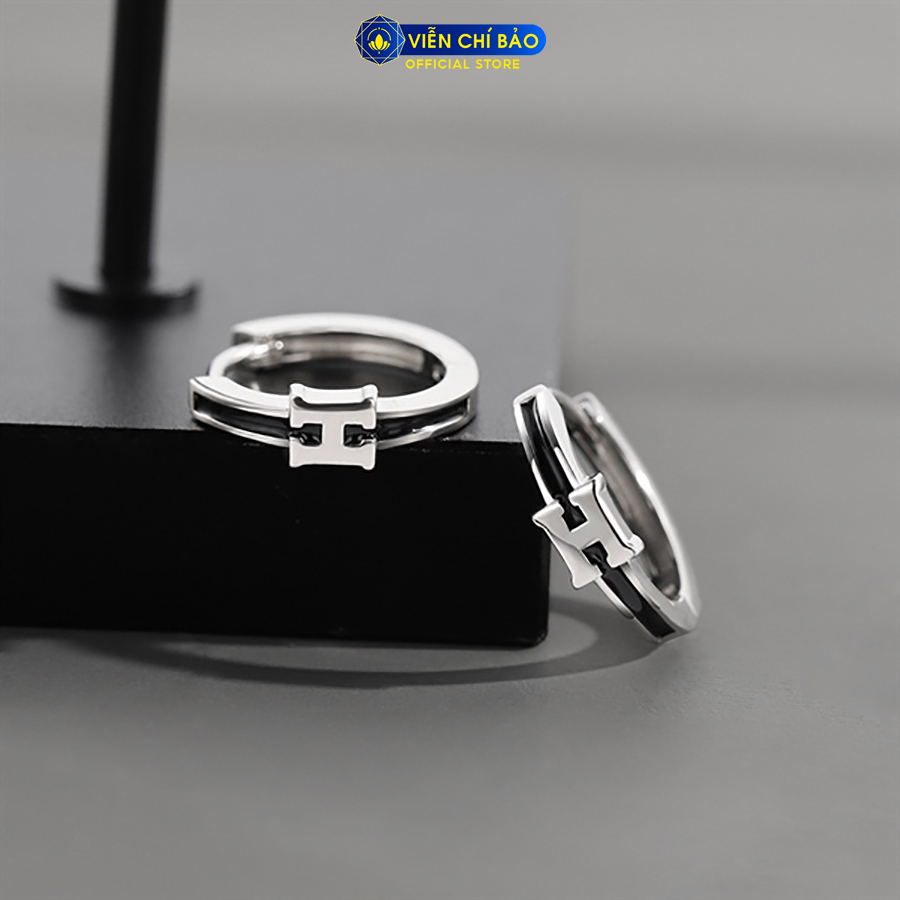 Bông tai bạc nam chữ H viền đen (1 chiếc) chất liệu bạc 925 thời trang phụ kiện trang sức Viễn Chí Bảo B100203
