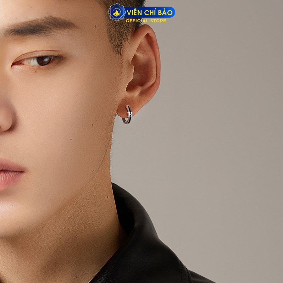 Bông tai bạc nam chữ H viền đen (1 chiếc) chất liệu bạc 925 thời trang phụ kiện trang sức Viễn Chí Bảo B100203