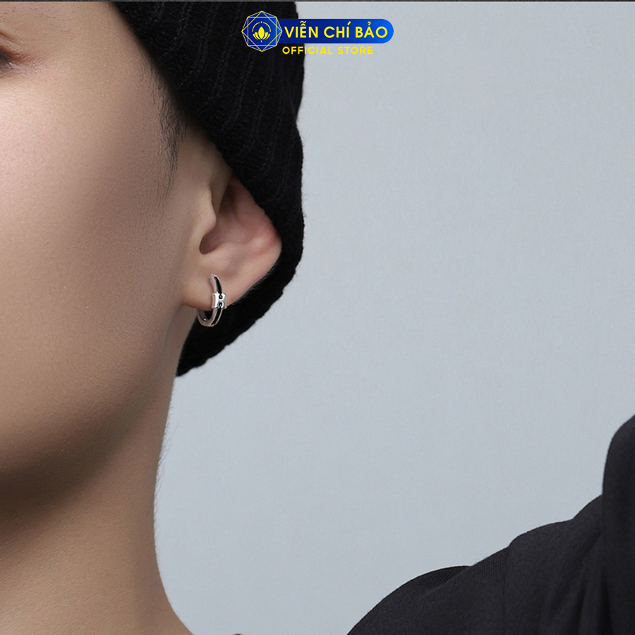 Bông tai bạc nam chữ H viền đen (1 chiếc) chất liệu bạc 925 thời trang phụ kiện trang sức Viễn Chí Bảo B100203