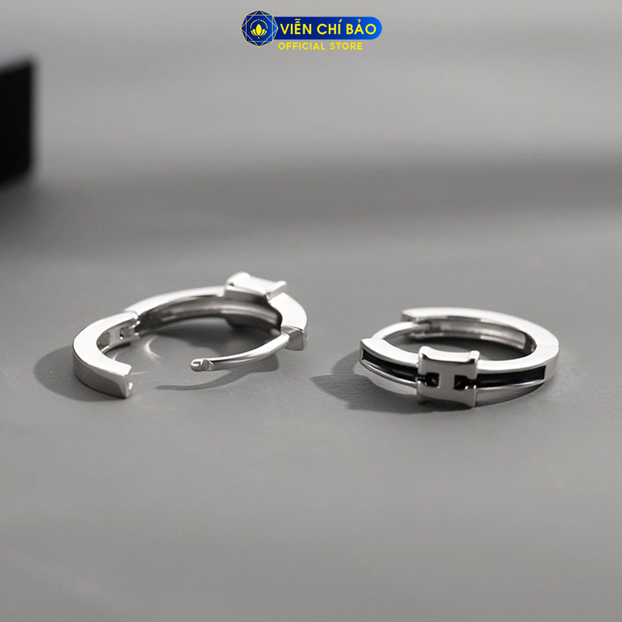 Bông tai bạc nam chữ H viền đen (1 chiếc) chất liệu bạc 925 thời trang phụ kiện trang sức Viễn Chí Bảo B100203