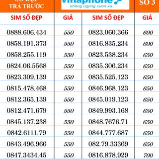 Sim Vina Số Đẹp 10 Số Trả Trước, mua ngay số đẹp chính chủ
