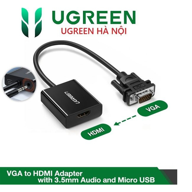 Cáp chuyển đổi VGA sang HDMI+Audio 1080P@60Hz Ugreen 50945- 40213 hàng chính hãng