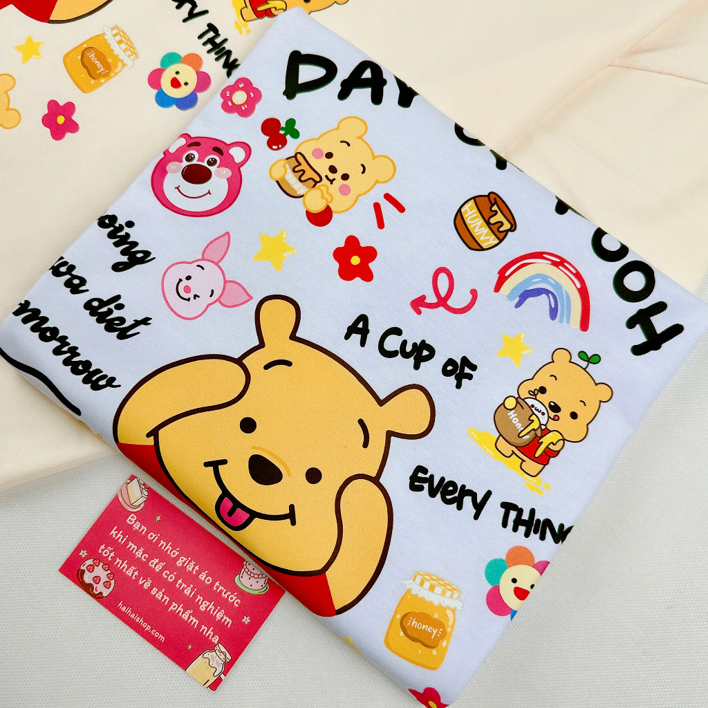 Áo thun tay lỡ HY KOREA Day of Pooh 1255 nam nữ cotton 75% form rộng