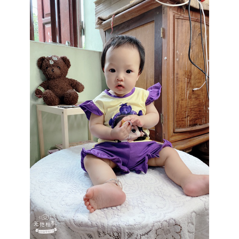 Set bộ hè mẫu in 5D hình cô gái đeo bờm gấu,chất cotton siêu xịn cho bé gái 1-6 tuổi