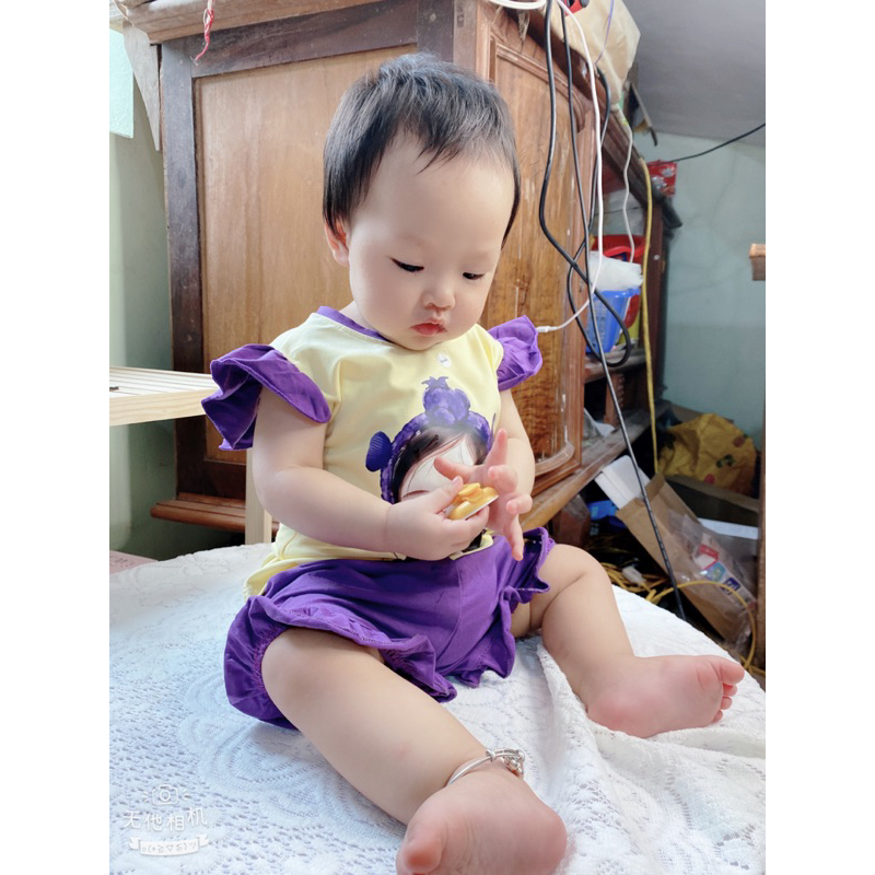 Set bộ hè mẫu in 5D hình cô gái đeo bờm gấu,chất cotton siêu xịn cho bé gái 1-6 tuổi