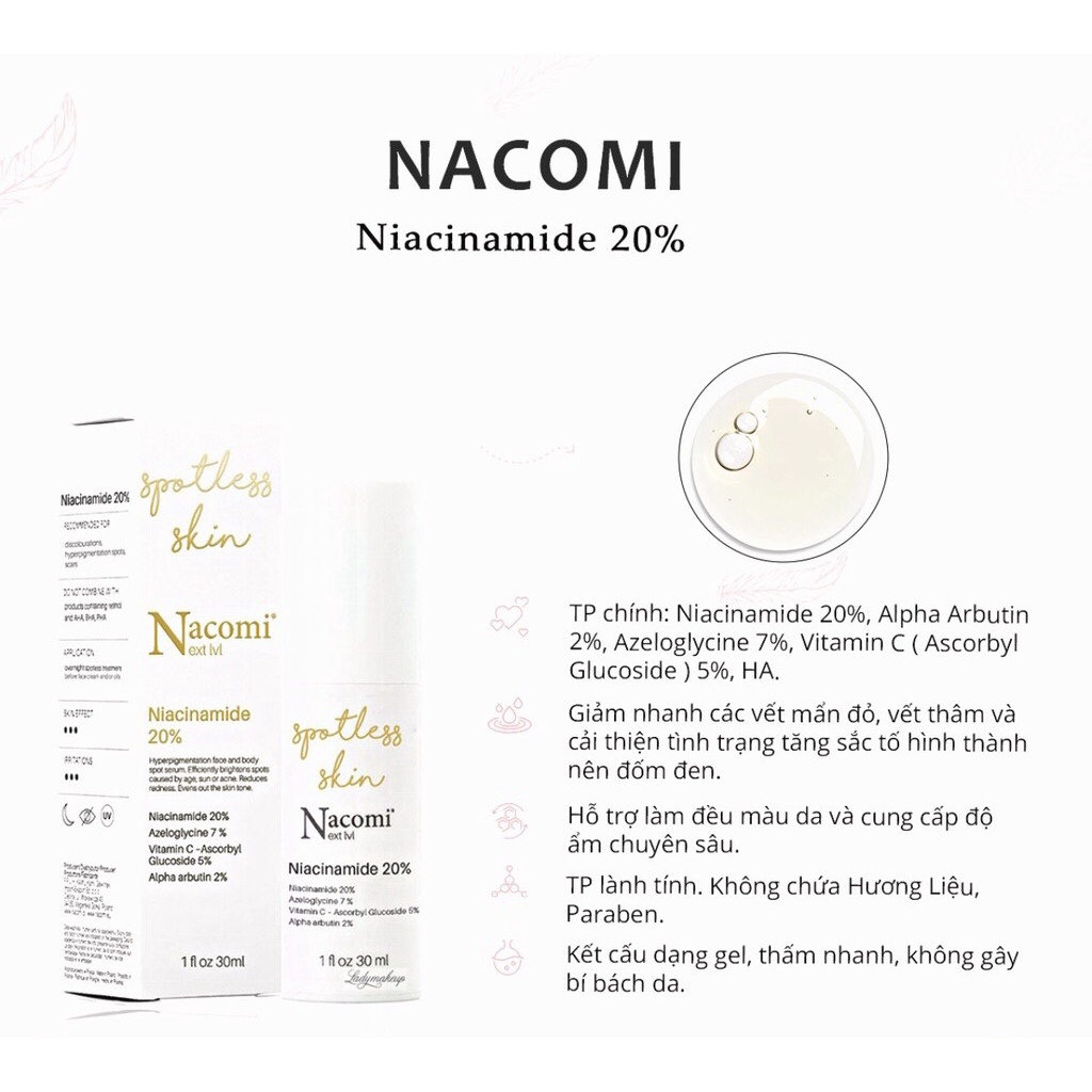 Serum Nacomi Niacinamide 15% 20% giảm thâm sáng da 30ml