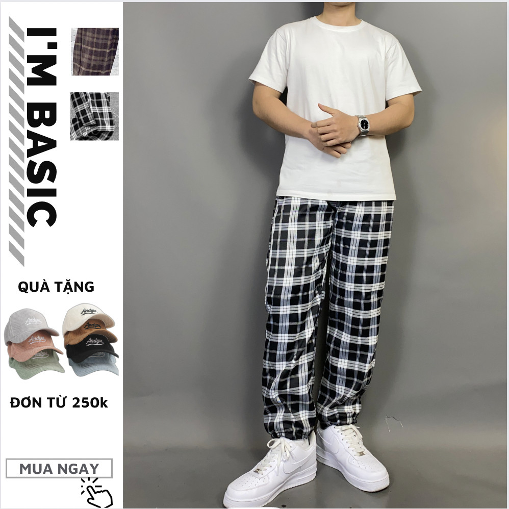 Quần Kẻ Caro Ống Rộng Dây Rút Cạp Chun Basic Outfit Jogger Nam Nữ Vải Cotton Thể Thao Unisex QDC01