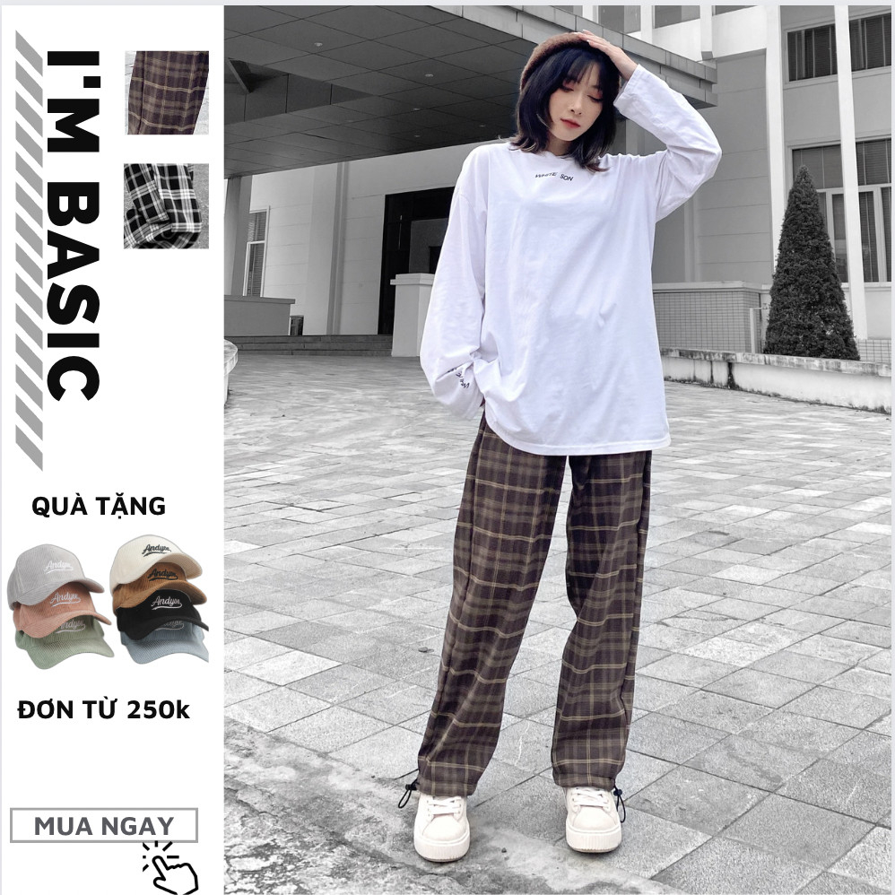 Quần Jogger Kẻ Caro Cạp Chun Dây Rút Basic Outfit Quần Ống Rộng Nam Nữ Vải Cotton Thể Thao Unisex QDC01