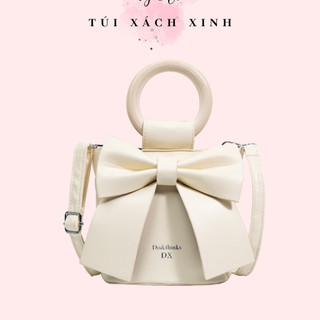 Túi xách đéo chéo, cầm tay, da PU gắn nơ xinh xắn cho nữ