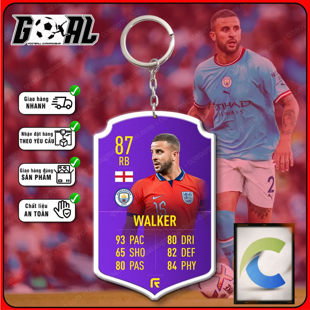 Móc khóa cầu thủ bóng đá chuyên nghiệp - In hình Kyle Walker - Thẻ Icon bóng đá gaming[11437-11450]