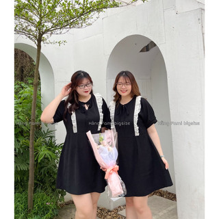 Váy đen xòe phối bèo tiểu thư bigsize (V158) (size 60kg - 95kg) [Hằng Fami bigsize]