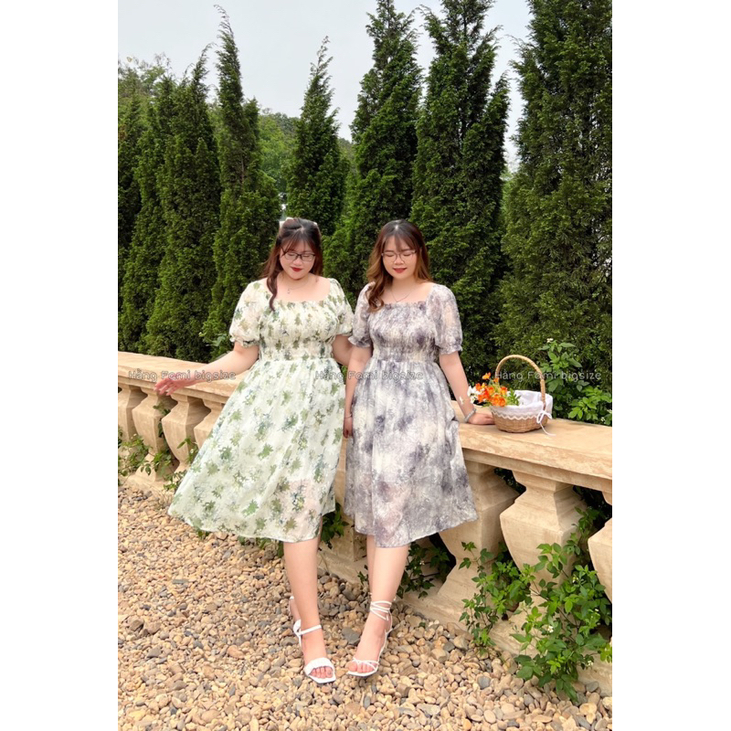 Váy hoa tơ nhún ngực dáng xuông dài (V159) (size 60kg - 95kg) [Hằng Fami bigsize]