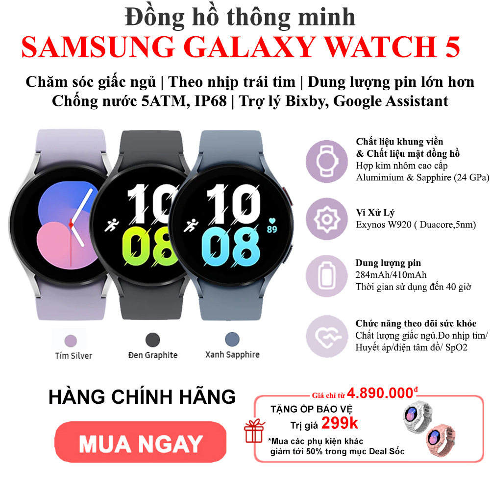 [Tặng ốp] Đồng hồ thông minh Samsung Galaxy Watch 5 - Hàng chính hãng