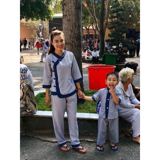 đồ lam đi chùa lãnh tụ phối cho bé trai vải kate mềm