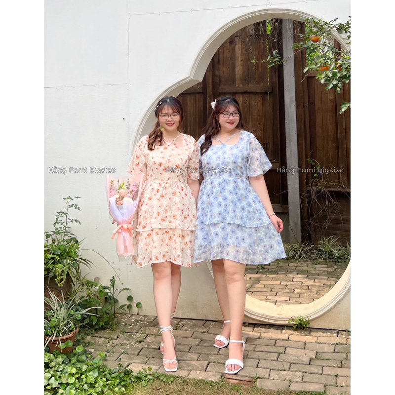 Váy hoa tơ 2 tầng xòe công chúa (V160) (size 60kg - 95kg) [Hằng Fami bigsize]