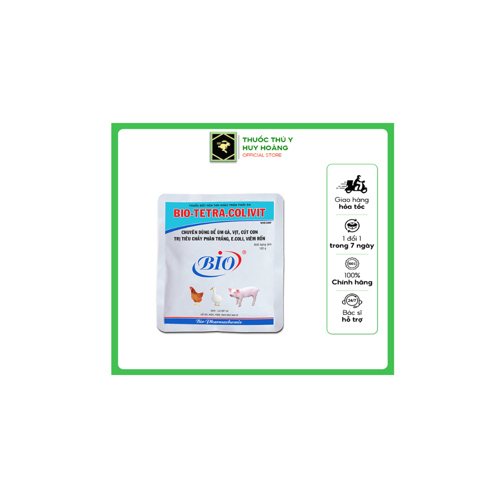 BIO TETRA COLIVIT 100G úm gà vịt cút con phòng tiêu chảy phân trắng ecoli viêm rốn