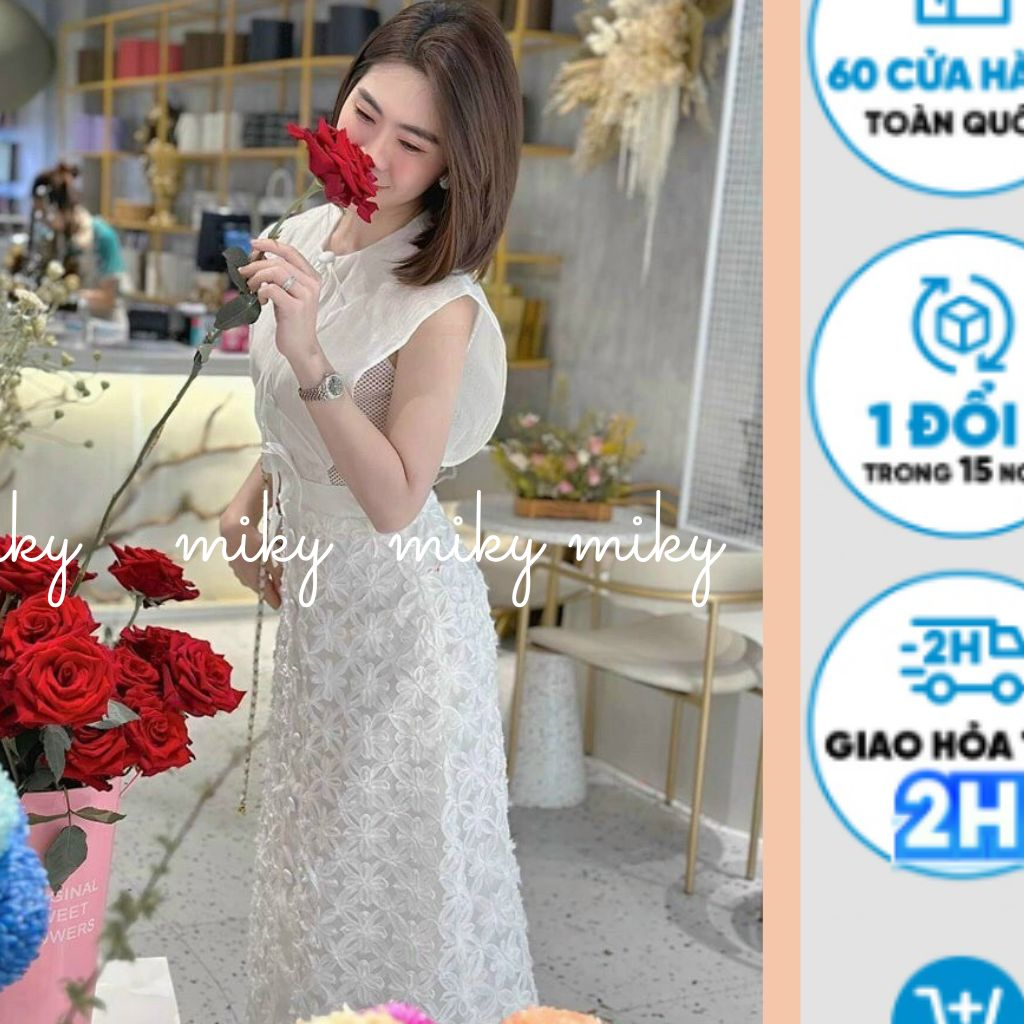 Đầm Dự Tiệc Trễ Vai Phối Bèo, Váy Đầm Maxi Dáng Dài Xòe Thiết Kế Ren Cao Cấp Đi Chơi, Đi Biển