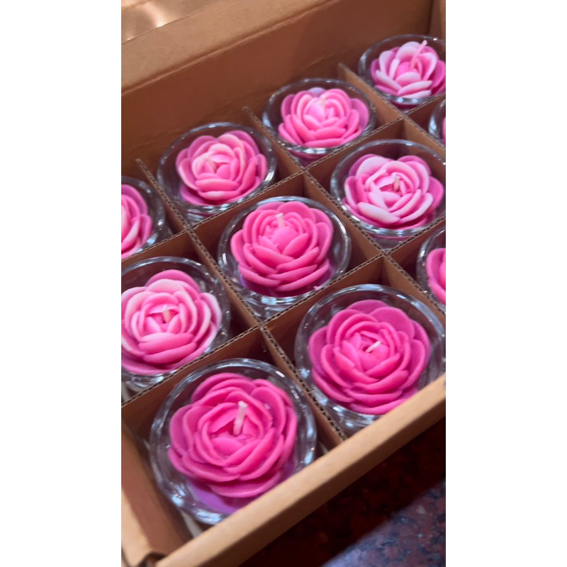 Nến cốc thuỷ tinh hoa tinh tế trang trí cúng dường thôi nôi cho em bé