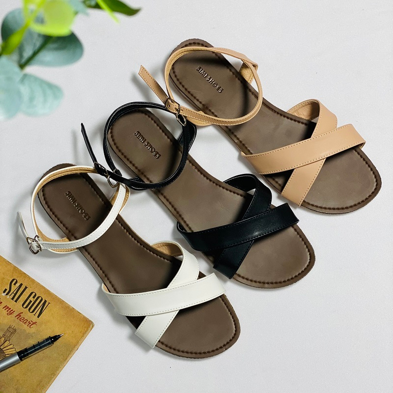Dép sandal nữ đẹp thời trang quai chéo đế bệt bigsize 40 -44