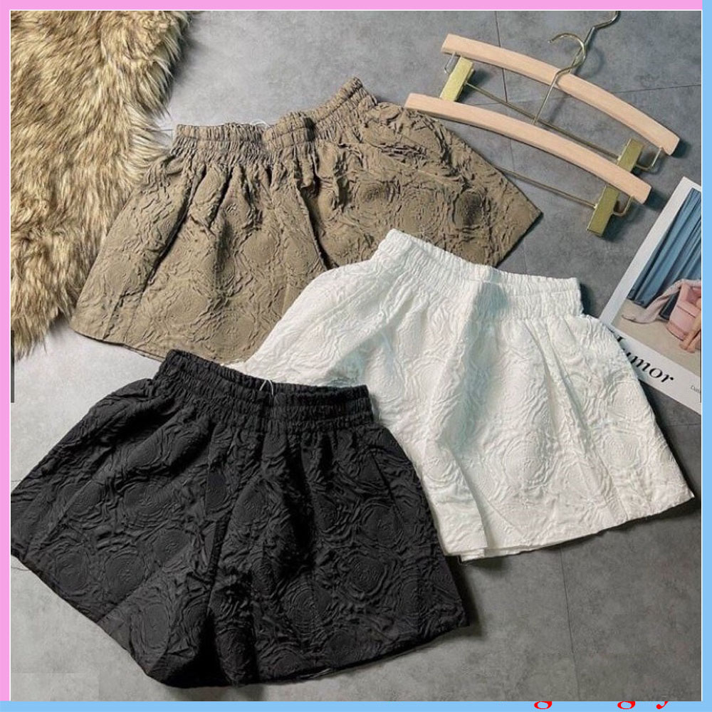 Quần short ống rộng dập nổi 3D xốp phồng, quần đùi nữ cạp chun nhiều màu cao cấp QDN6 | BigBuy360 - bigbuy360.vn