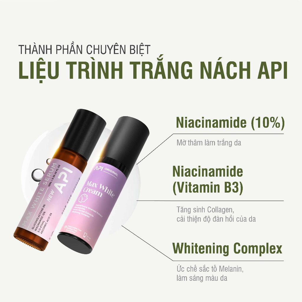 Serum giảm thâm nách, son nách API làm trắng nách API, lăn nách mờ thâm, cấp ẩm 10ml