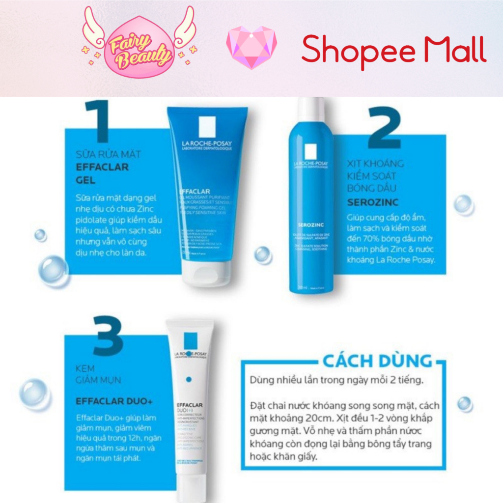 [LA ROCHE-POSAY] Bộ Sản Phẩm Làm Sạch Và Kiểm Soát Nhờn Dành Cho Da Dầu Mụn ( Serozinc 150ml - Effaclar Gel 15ml )