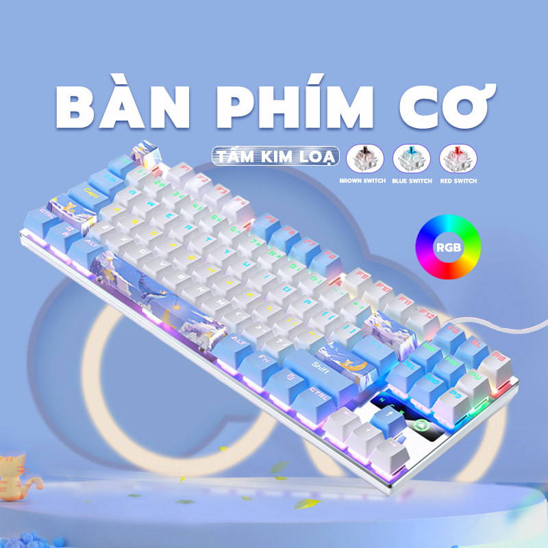 Bàn phím cơ gaming có dây ONIKUMA ZK-3 Blue switch 87 phím có đèn RGB màu trắng xanh/đen dành cho máy tính/laptop