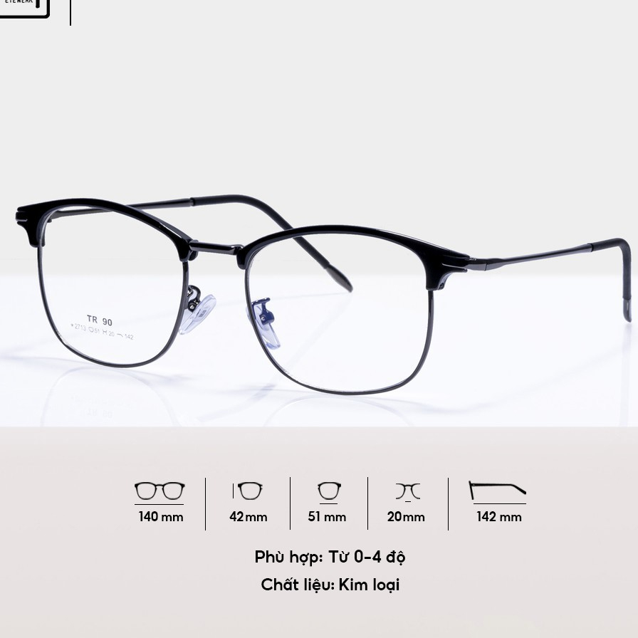 Gọng kính,gọng cận nam nữ mắt vuông bo tròn ,chất liệu Titan cao cấp.Mua gọng tặng kèm tròng cận miễn phí