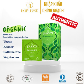 Trà Túi Lọc Thảo Mộc Hữu Cơ Organic Pukka Three Mint Làm sạch Mát gan Ngủ Ngon Giảm Căng Thẳng Nội địa UK  