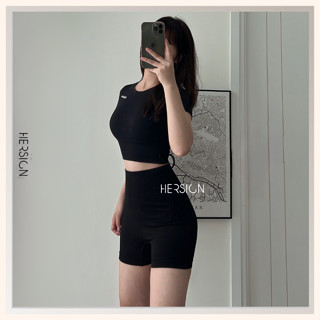 Đồ tập gym nữ Set đồ tập yoga nữ Áo croptop ngắn tay Quần đùi HERSIGN-SMIX6N12 BST HERSIGN OPEN AIR