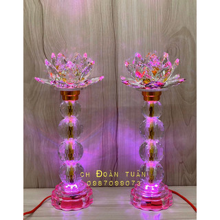 Cặp đèn thờ pha lê hoa sen cao cấp - 2 kích thước - đèn trang trí bàn thờ