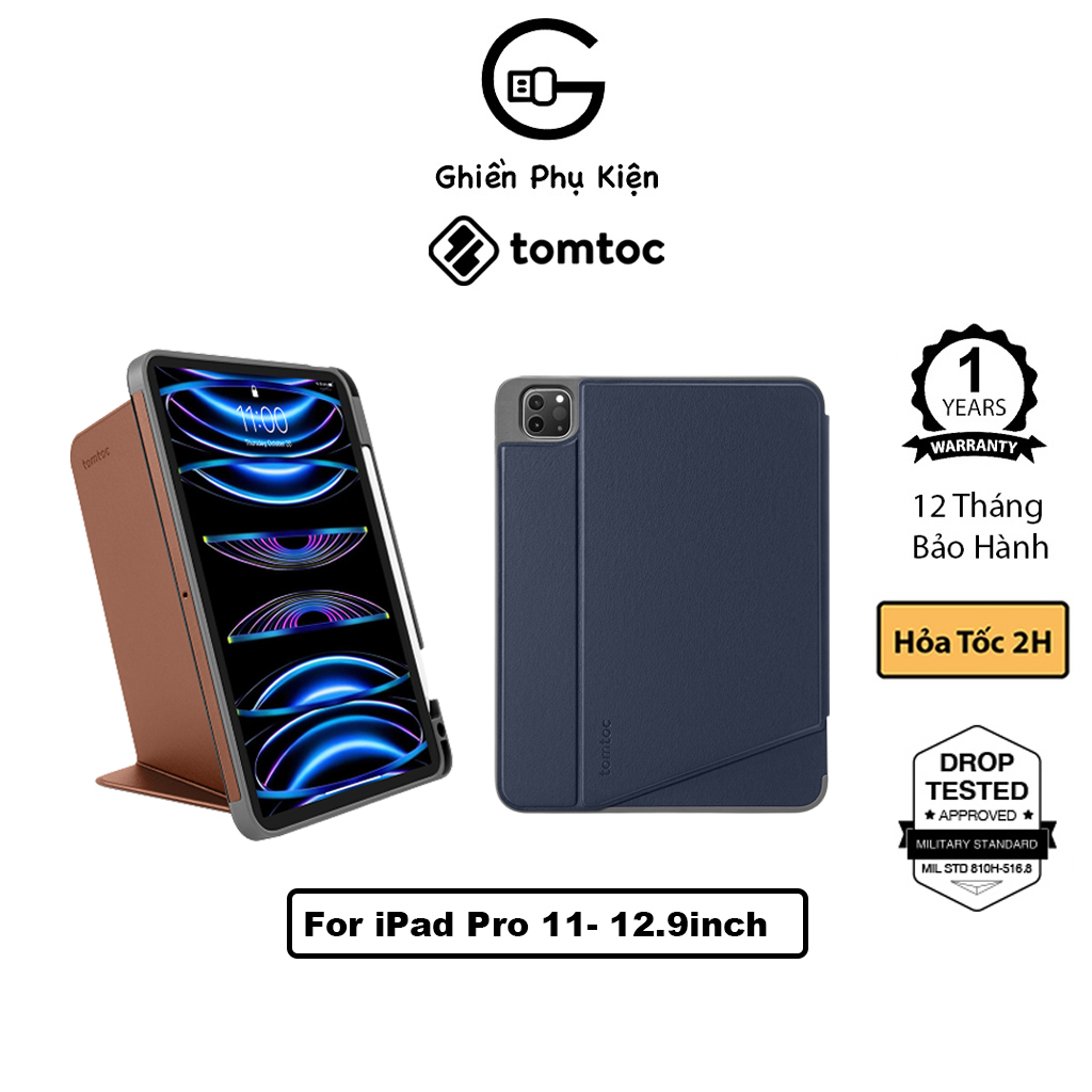 Bao Da Tomtoc USA Hỗ Trợ Sạc Không Dây Apple Pencil Dành Cho iPad Pro 11/12.9inch 2021-2022