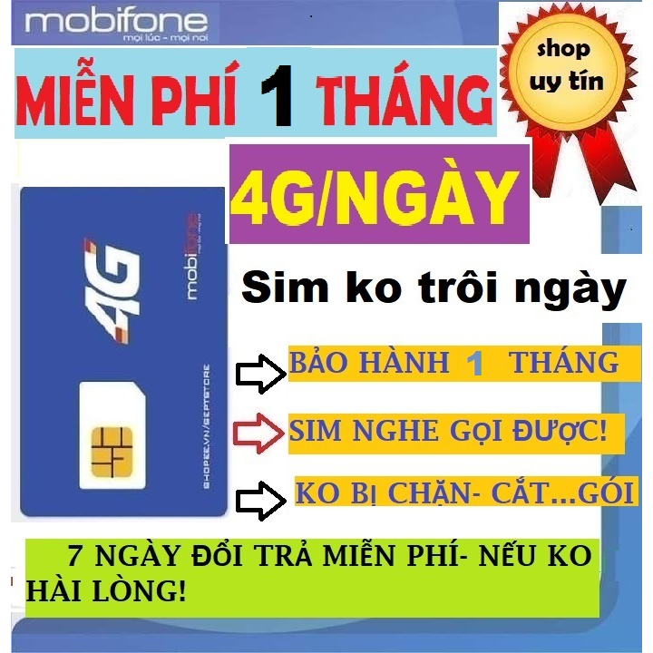 Sim 4G Mobi 4G/ngày, full data tốc độ thường, chỉ 59k 1tháng siêu rẻ- Hàng chính hãng