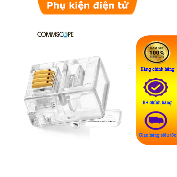 Đầu bấm cáp điện thoại RJ11 4Pin Commscope ( túi 100 đầu )