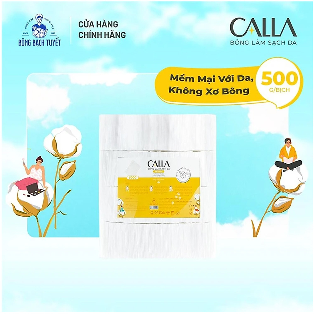 Bông Tẩy Trang Làm Sạch Da Bạch Tuyết CALLA Mềm Mịn 500Gr