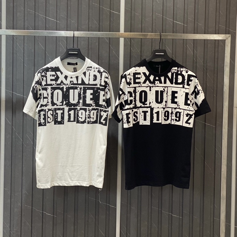 Áo phông nam nữ Premium Cotton in chữ xếp ô MCQ 1992 đen trắng nửa áo hàng cao cấp AP111P