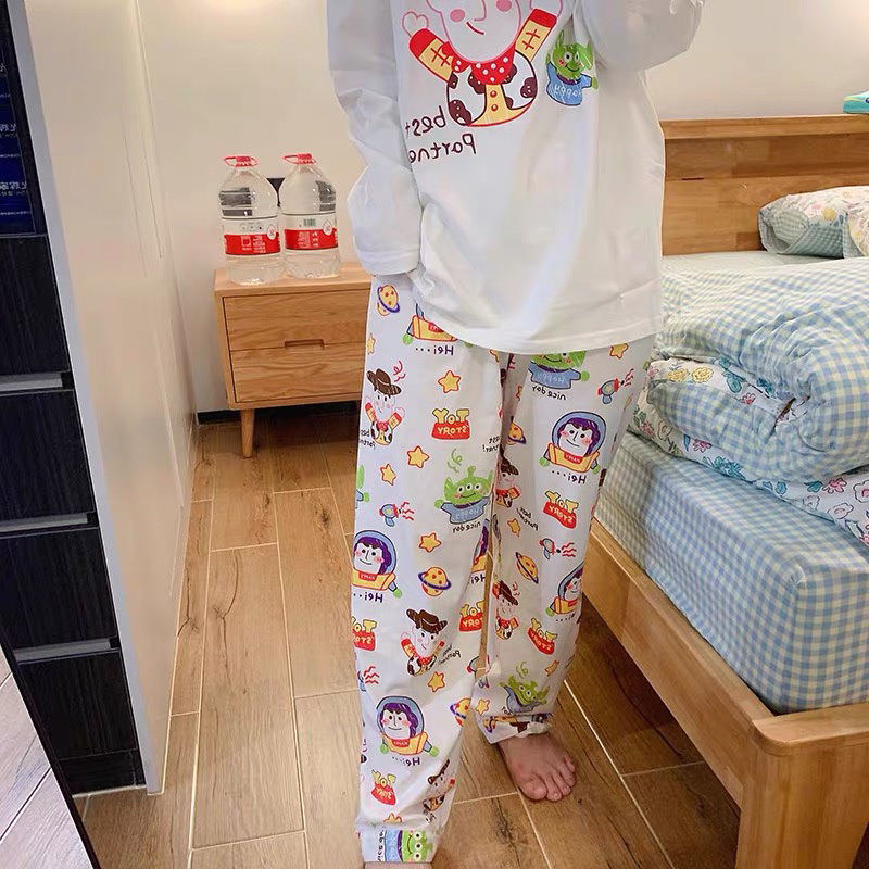 Quần cartoon ống suôn form rộng nam nữ, lưng thun có dây rút